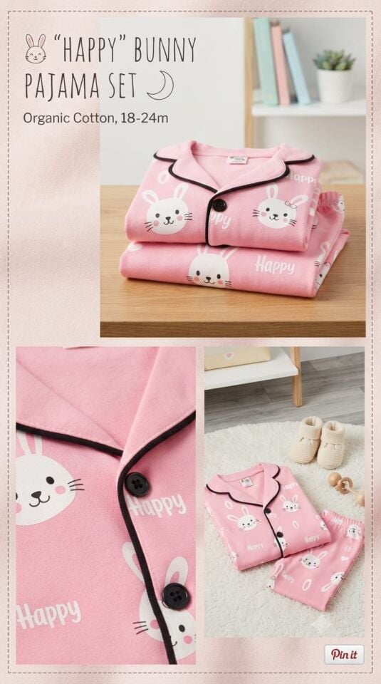 Tavşan Baskılı Uzun Kollu Pijama Takımı