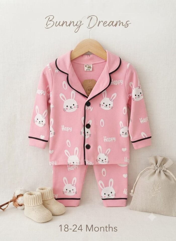 Tavşan Baskılı Uzun Kollu Pijama Takımı